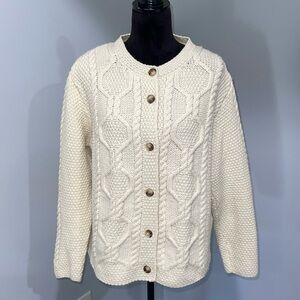 Aran Country Ireland Pure 100% wool size large cardigan sweater ivory